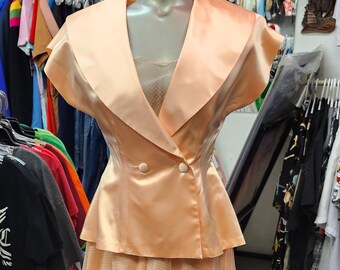LOVELY vintage 1980s PEACHes and Cream Barbie 2 Piece Maxi Skirt & Double Breasted top size Small