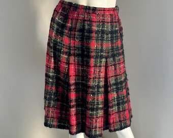 Vintage 1960's Pleated Red PLAID Skirt size Small