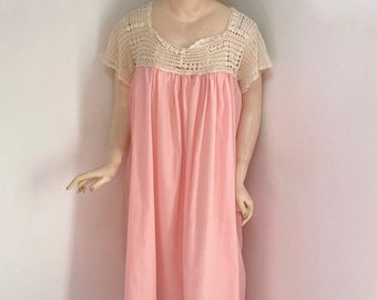 Hand Made Chemise style Nightgown with Antique Handmade crochet top  One Size Fits Most