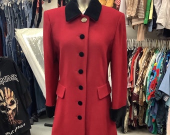 1990s STUNNING HALSTON Lifestyle Wool OVERCOAT with Velvet Collar Cuffs and Buttons Size Small