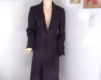 PINSTRIPE Wool blend 1970s-1980s Two piece Jacket and Skirt by PLUM TREE  size 11/12