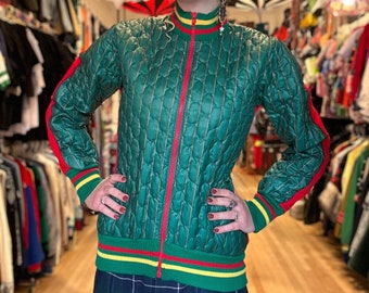 Cool Vintage BIKING Green + Red Jacket By BLACKY Made In ITALY, Size Medium