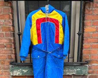 Cool VINTAGE JC Penney Colourful Blue SNOWSUIT, Size Extra-Small