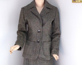 TWEEDY Wool 1970s Three piece Jacket, Vest and Skirt size Small