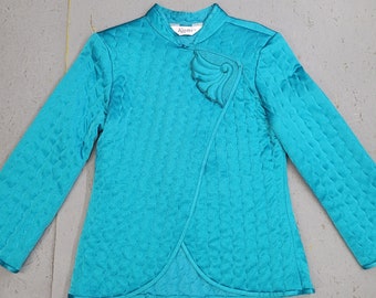 Stunning 1980s VINTAGE Turquoise Quilted BED JACKET Size Small
