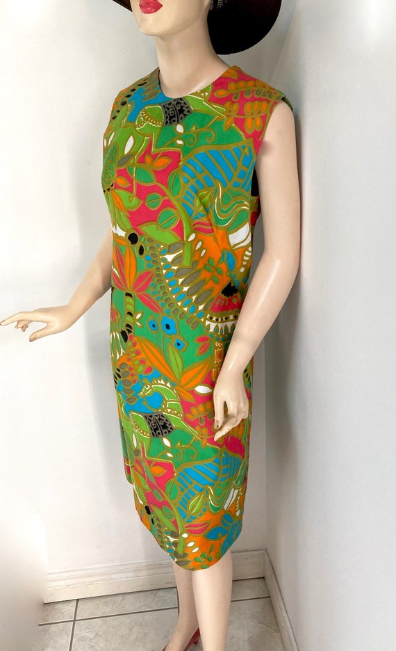 WILD 1960s MCM Tropical print dress Home Sewn siz… - image 6
