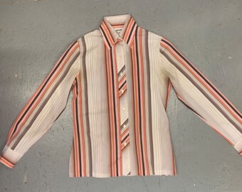 VINTAGE 1970s polyester STRIPED Blouse