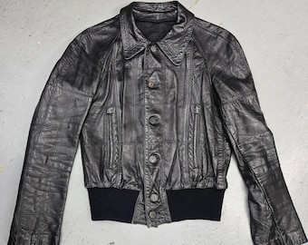 Fantastic VINTAGE 80s Cropped Patchwork LEATHER JACKET Size Small