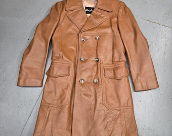Fantástica chaqueta de cuero Mac-Mor of Canada VINTAGE de los años 70 con forro de camello, talla mediana