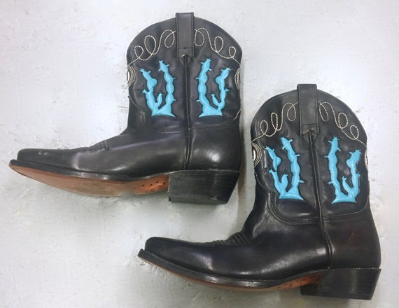 ADAMS Boots - short COWBOY boots with Blue CACTUS'