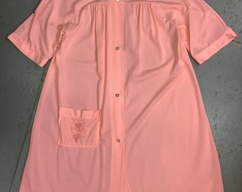 1960s Hot Peach “Lorraine Lingerie” NEON Nylon HOUSECOAT Size Large