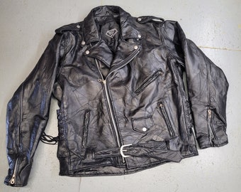 Vintage Black LEATHER BIKER Jacket with LINER Size Extra Large