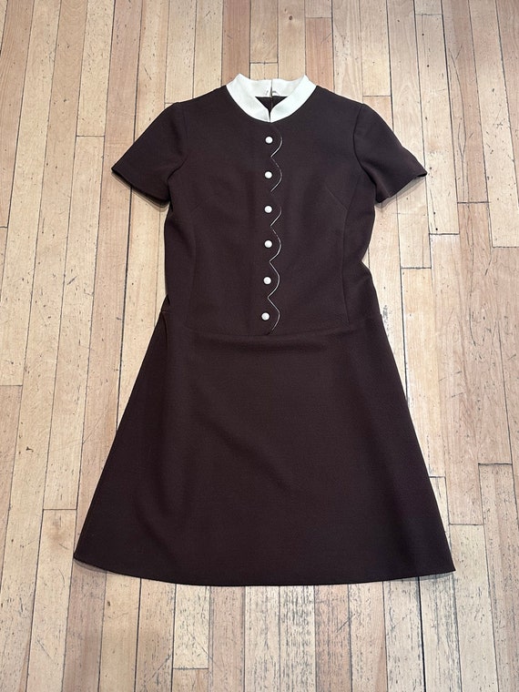 CUTIE Patootie VINTAGE 1970's BROWN Dress W/ Cute… - image 1