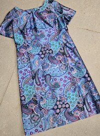 Psychedelic 60s 70s vintage paisley dress, size M/L, longsleeve shirt dress, orange and mint