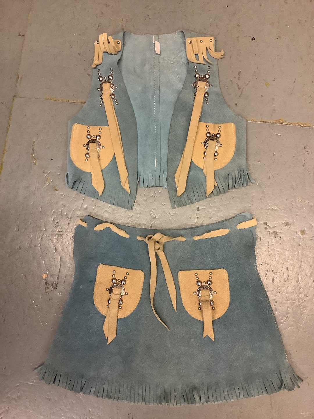 Vintage SUEDE Baby Blue COWGIRL FRINGE Skirt and Vest Toddler Etsy