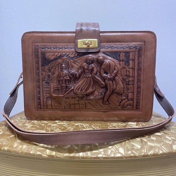 HERMOSO bolso de mano mexicano vintage con herramientas, década de 1970