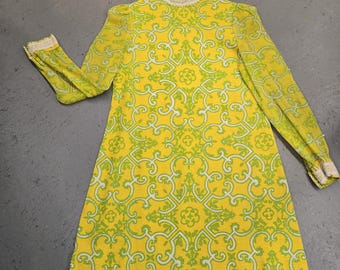 Psychedelic 1970S NEON Micro MINI Mod DRESS in a size Extra Small