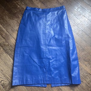 Retro 80&#39;s Cobalt BLUE LEATHER MINI Skirt Size Small