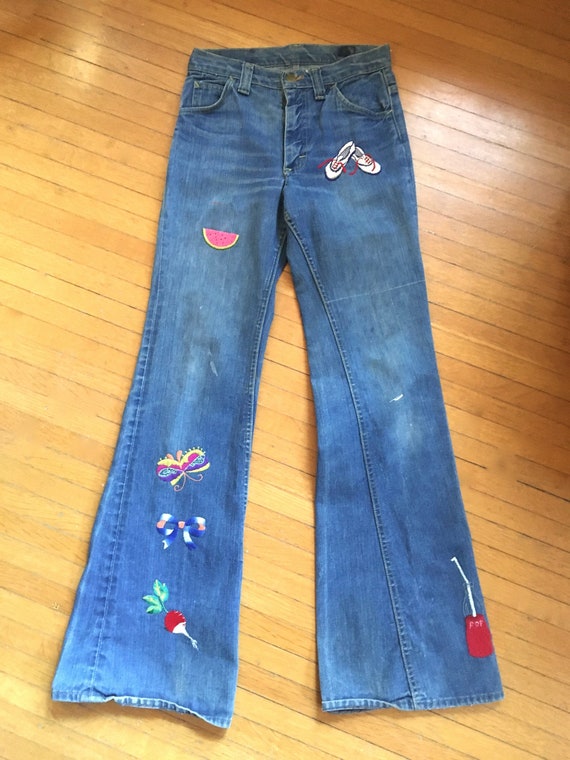 FLARED 1970's LEE Denim jeans hand EMBROIDERED - H