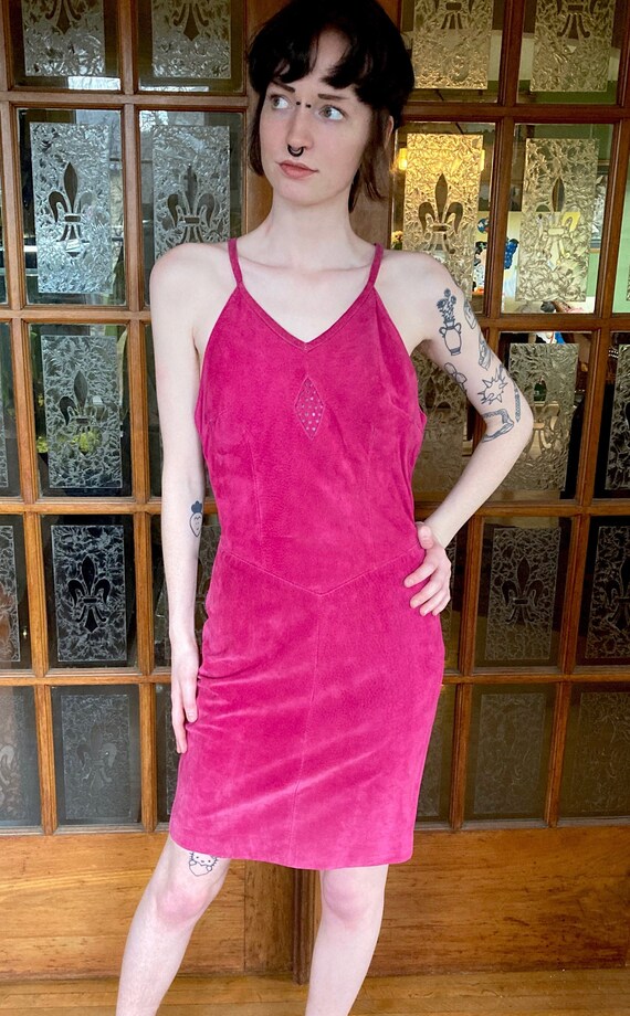 HOT PINK Vintage 1980s Genuine Suede Mini dress