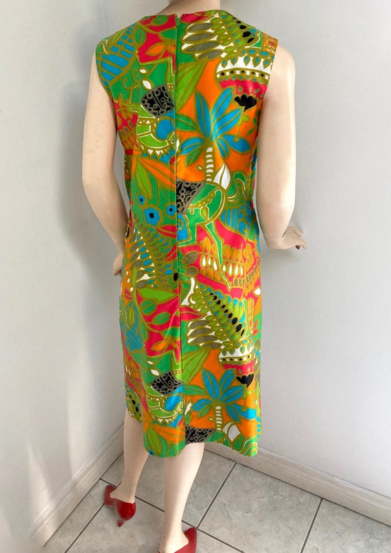 WILD 1960s MCM Tropical print dress Home Sewn siz… - image 10