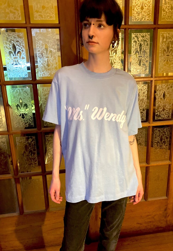 Retro 1980s light blue "MS WENDY" t-shirt size Lar