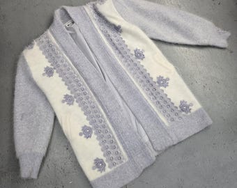 Vintage 1980's Wonderful Angora Blend CARDIGAN Sweater Jacket- Size Large