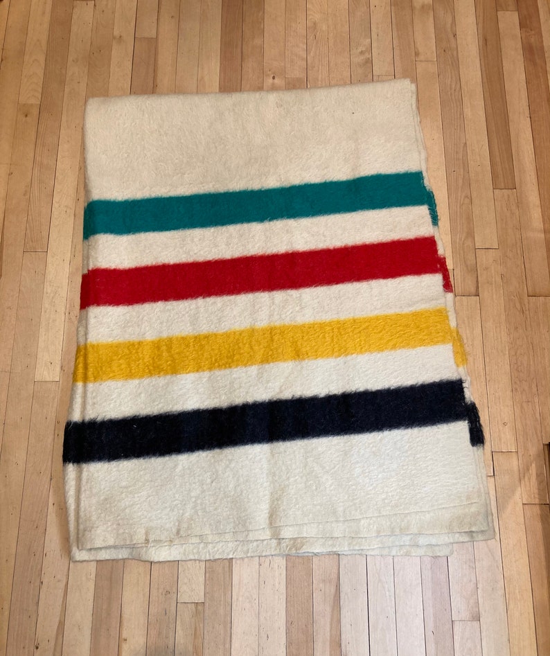 Vintage 19171929 HUDSONS BAY 4 Point WOOL Blanket With Red Etsy