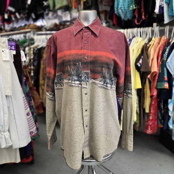 Fantástica camiseta WRANGLER WESTERN BRUSHPOPPER con caballos salvajes - Fabricada en EE. UU. - Talla grande