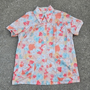 Fun Floral VINTAGE 1970s UNIFORM / SMOCK / Blouse Size Large