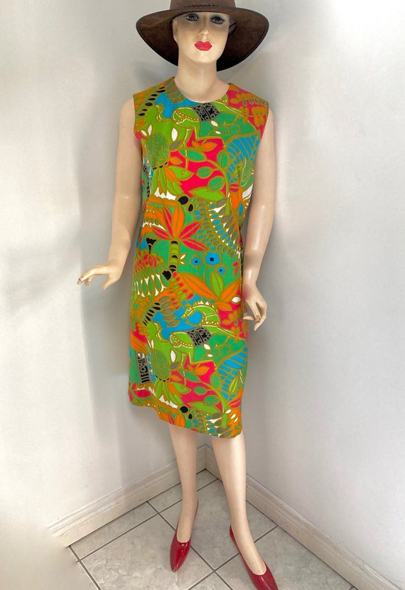 WILD 1960s MCM Tropical print dress Home Sewn siz… - image 1
