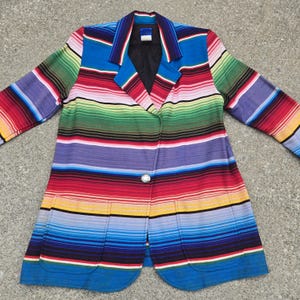 Vintage 1980s COTTON BLAZER with VIBRANT Southwestern Stripes in a size Large