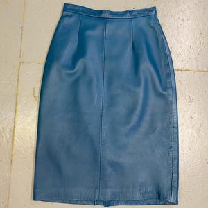 VINTAGE Butter Blue GENUINE LEATHER Pencil Skirt size Small