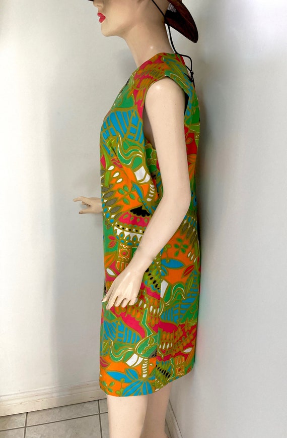 WILD 1960s MCM Tropical print dress Home Sewn siz… - image 8