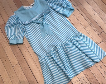 ADORABLE 1980's Vintage BLUE Frock Dress By LITTLE Princess, Size Small