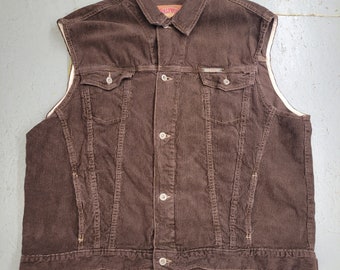 AWESOME Chocolate Brown Vintage CORDUROY VEST by "Hollywood Jeans" in a size 3XL
