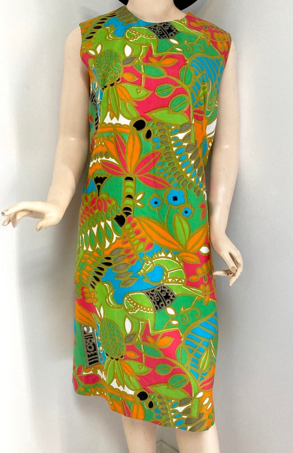 WILD 1960s MCM Tropical print dress Home Sewn siz… - image 5