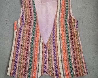 ヴィンテージ 60 年代 抽象プリント リバーシブル ベスト レトロ