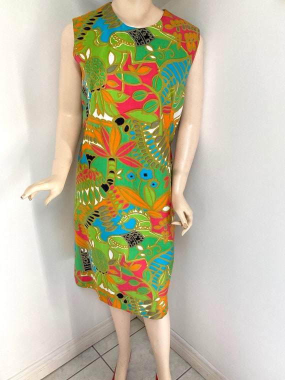 WILD 1960s MCM Tropical print dress Home Sewn siz… - image 2