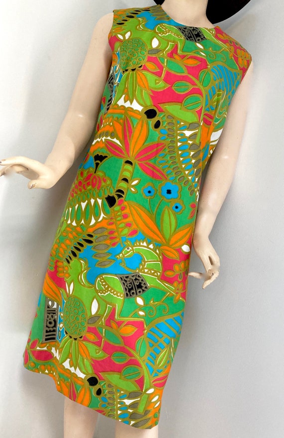 WILD 1960s MCM Tropical print dress Home Sewn siz… - image 4