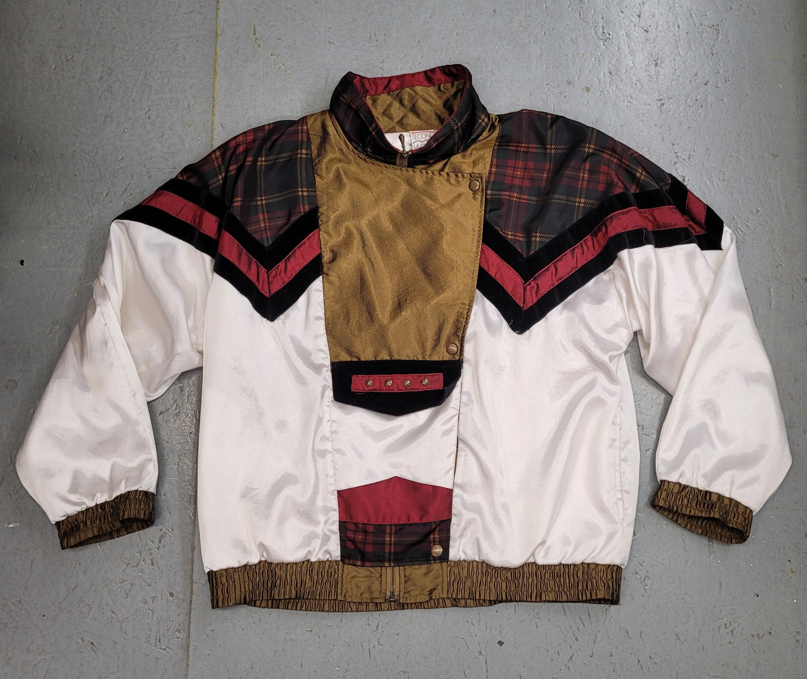 VINTAGE 1980s Plaid and Bronze Totally Cool WINDBREAKER Warmup 