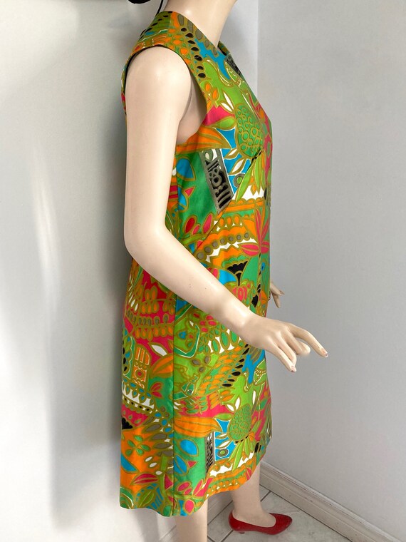 WILD 1960s MCM Tropical print dress Home Sewn siz… - image 9