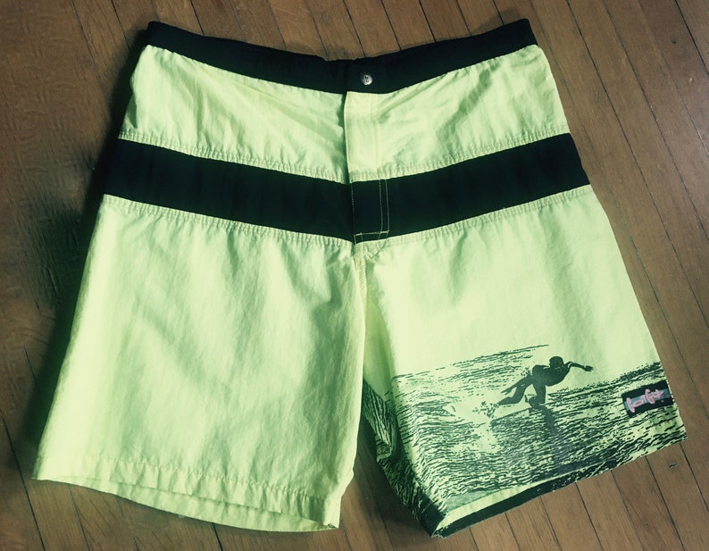 Made in the USA 1980s Bright NEON Surf shorts by GOTCHA size 34