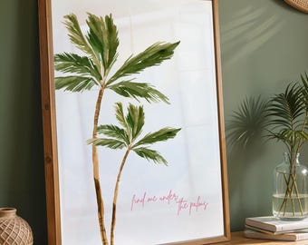 Palmboom aquarelprint | Find Me Under the Palms, tropische strandmuurkunst