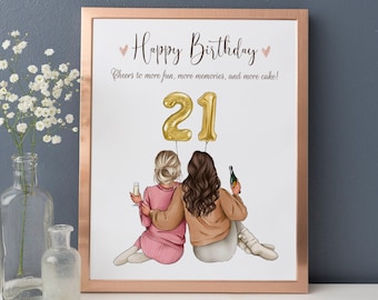 Personalised Best Friends Happy Birthday, Birthday Gift for her Sister Bestie Cousin 18th 21st 25th 30th, Personalised Gift For BFF, DIGITAL