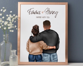 Personalized Couple Print, Valentines Day print, Anniversary Gift, Gift for Him, Boyfriend Girlfriend Print, Couples Gift, BFF art - DIGITAL