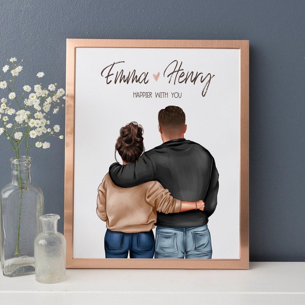 Personalized Couple Print, Valentines Day print, Anniversary Gift, Gift for Him, Boyfriend Girlfriend Print, Couples Gift, BFF art - DIGITAL