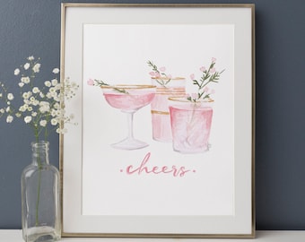 Champagne glazen illustratie - Roze Champagne Kunst - Mode illustratie - Digital Download
