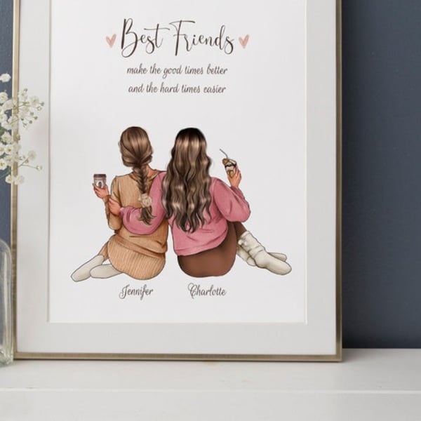 Best Friend Personalized print, Custom friend prints, Best friends gift picture, Sisters illustration, BFF custom gift - DIGITAL