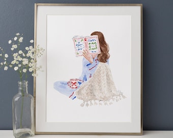 Book Lover Girl illustration - Reading Girl illustration - Fashion illustration - DIGITAL DOWNLOAD